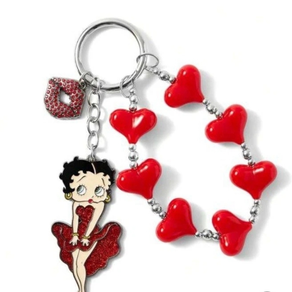 Betty Boop Red Heart Bead Keychain Charm